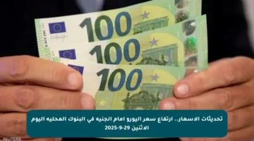 تحديثات الأسعار.. ارتفاع سعر اليورو أمام الجنيه في البنوك المحلية اليوم الاثنين 29-9-2025